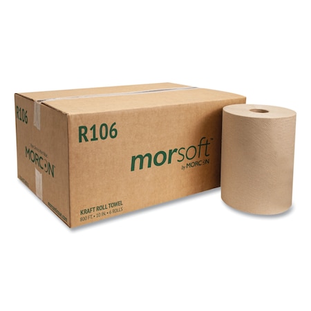 Morcon Hardwound Paper Towels, 1 Ply, Continuous Roll Sheets, 800 ft, Kraft, 6 PK R106